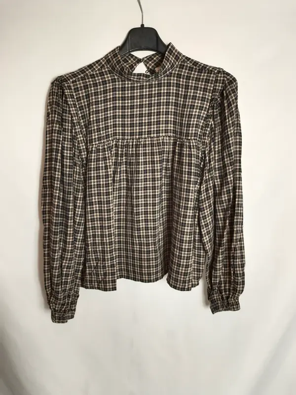 BROWNIE. Blusa beige y negra de cuadros T.xs/s