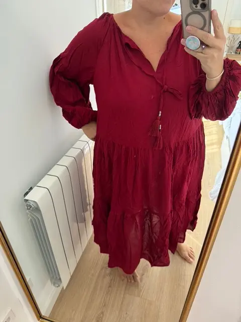 BUGANVILIA. Vestido fluido largo burdeos T.3xl