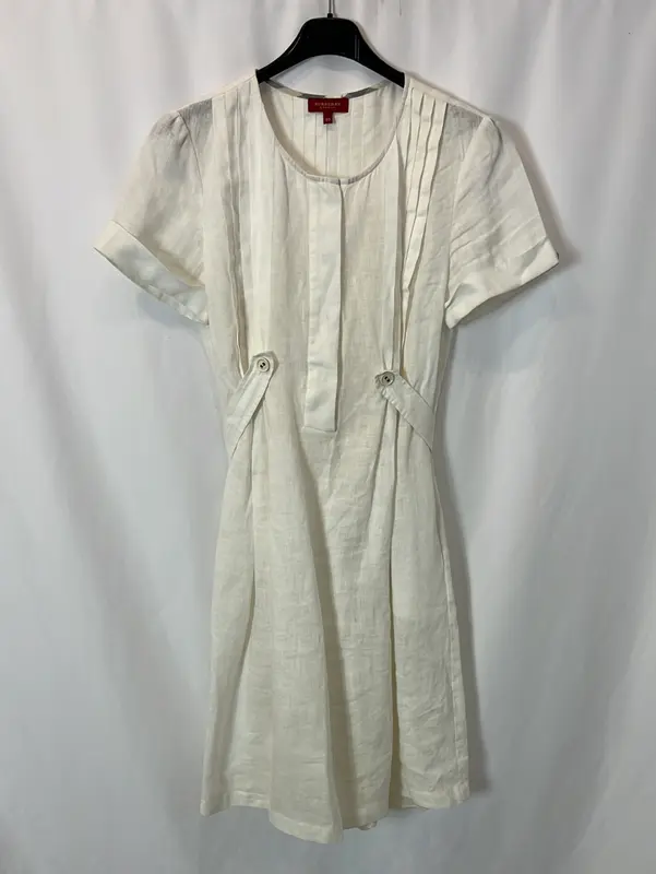 BURBERRY. Vestido midi blanco lino. T 40