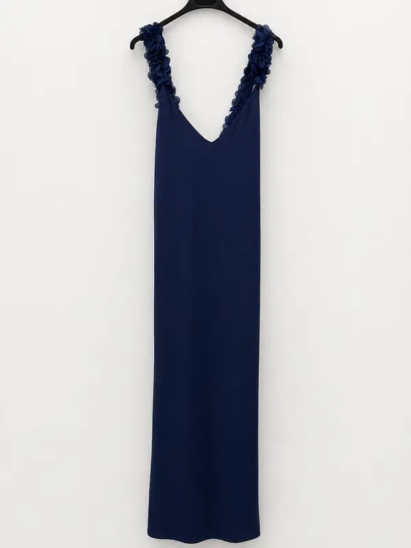 BY CLÉA.Vestido azul largo pétalos (36,38)