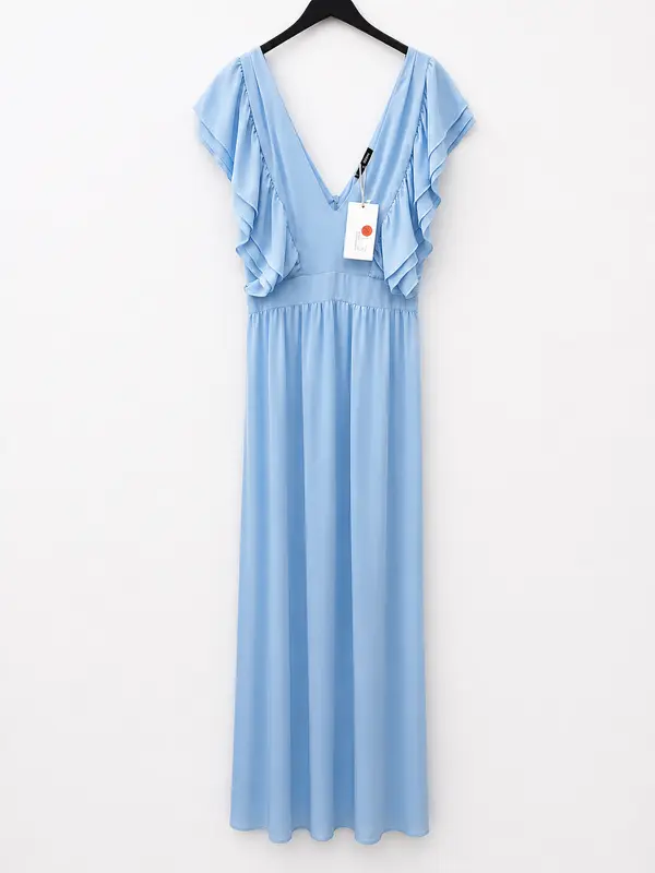 BY CLÉA.Vestido largo azul volantes (36,38 y 40)