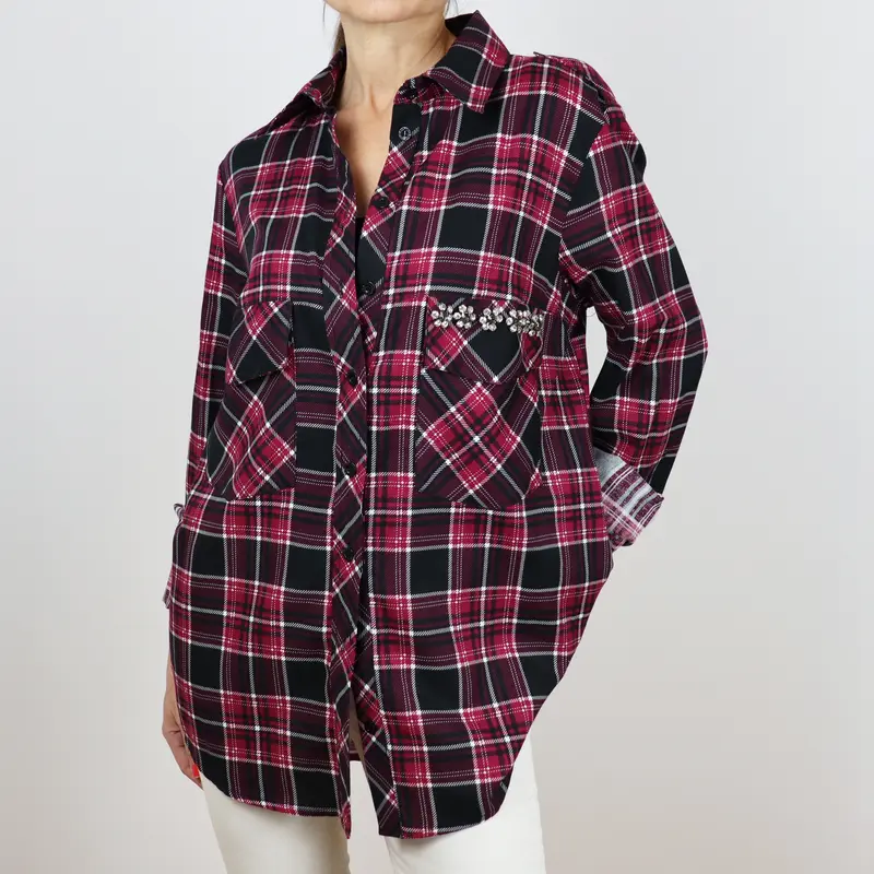 Camisa de cuadros granate