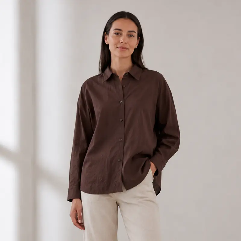 Camisa marrón amplia de algodón - Freequent