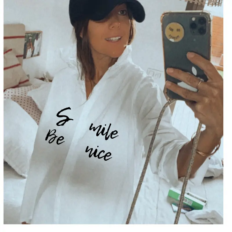 Camisa oversize blanca corte masculino “Smile”