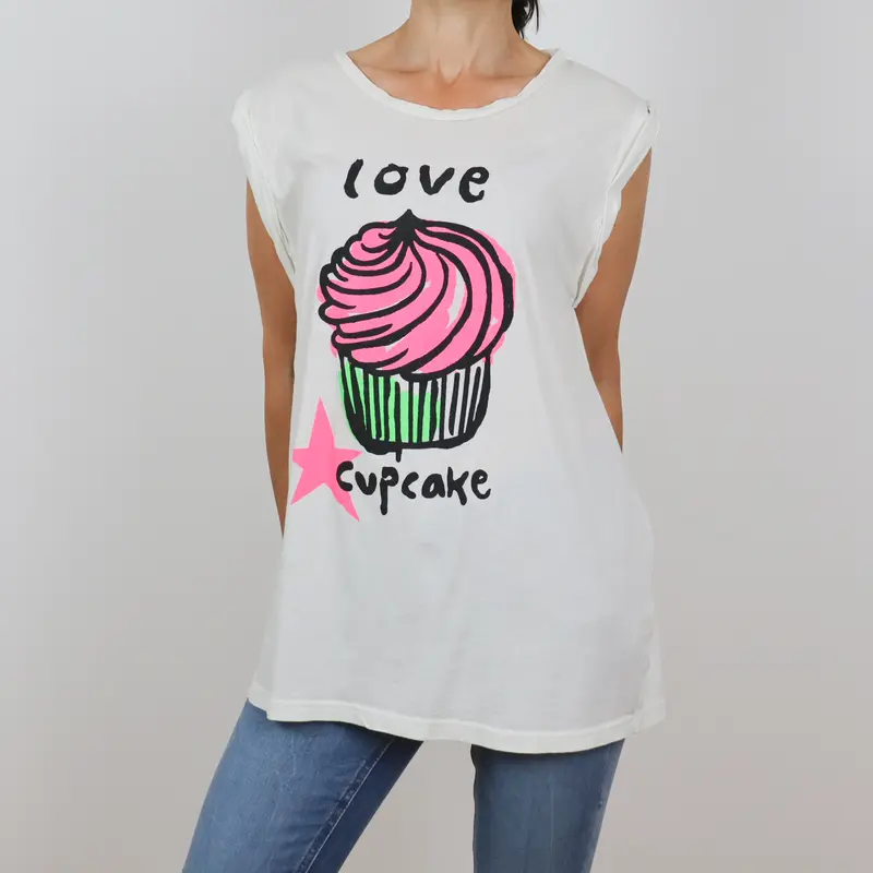 Camiseta de manga corta blanca Love Cupcakes