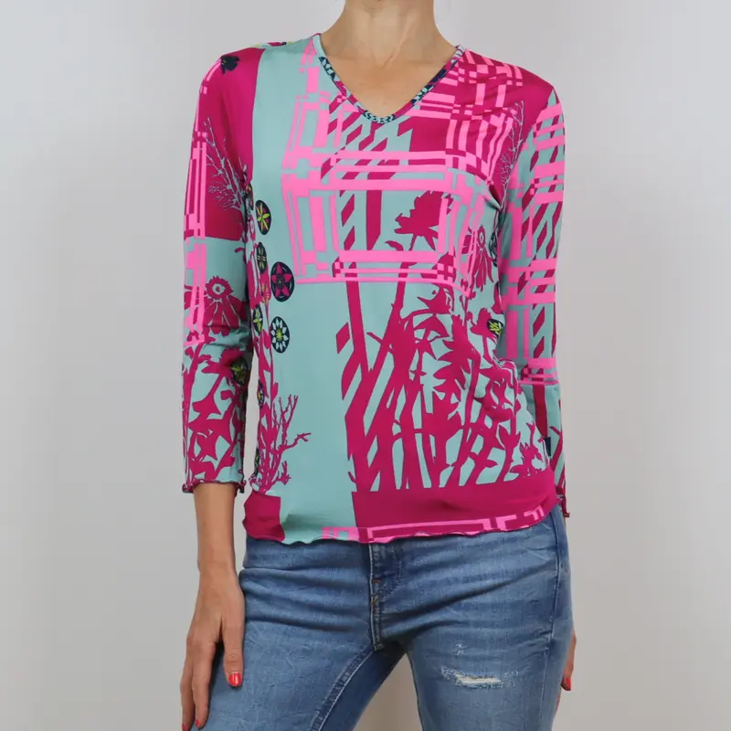 Camiseta de manga larga rosa azul
