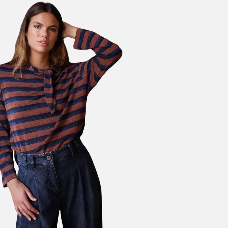 Camiseta de rayas con lúrex y lazada - Studio Manna