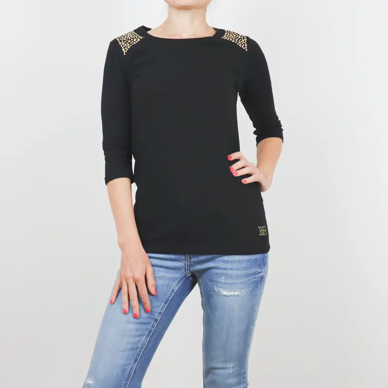 Camiseta manga francesa negra detalle tachuelas Pedro del Hierro
