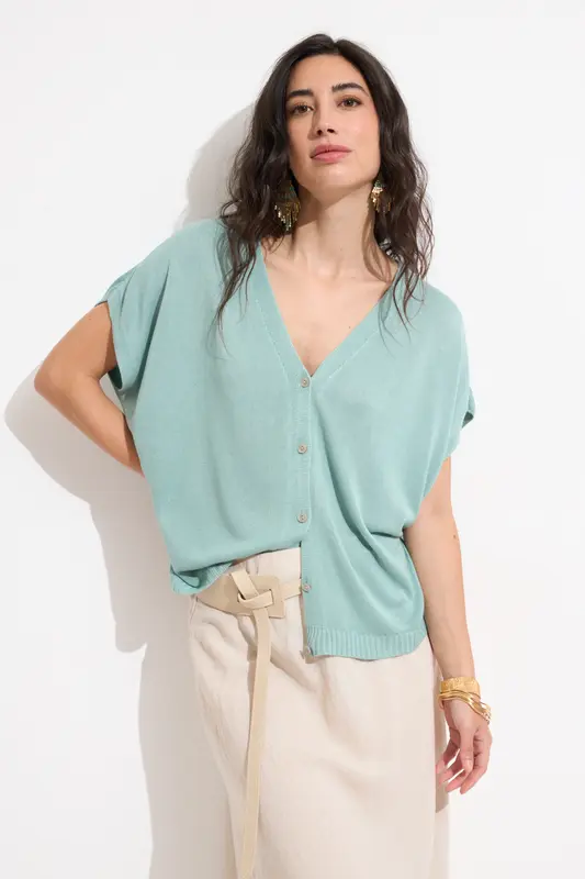 Camiseta Punto Botones Verde Ágata