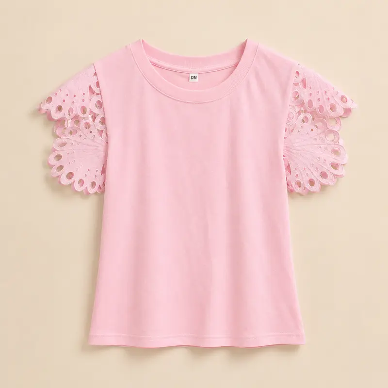 Camiseta rosa con mangas de encaje – Trapio