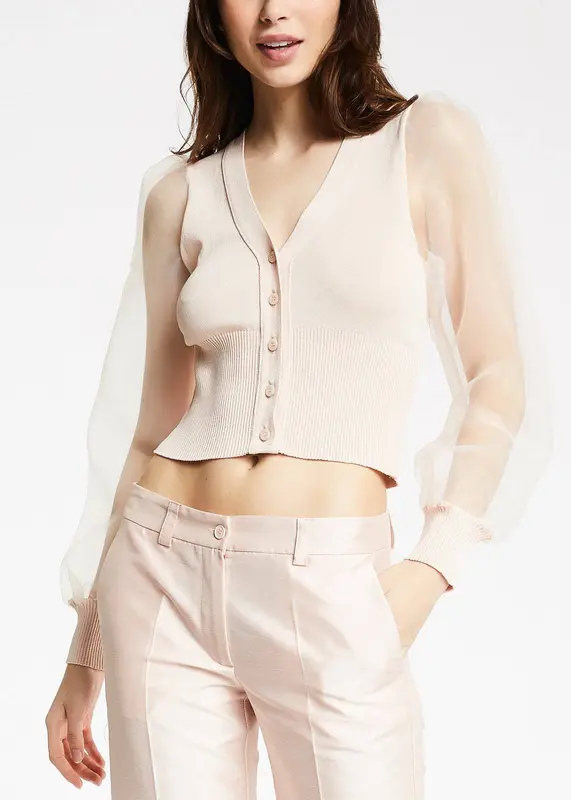 Cardigan punto mangas transparentes