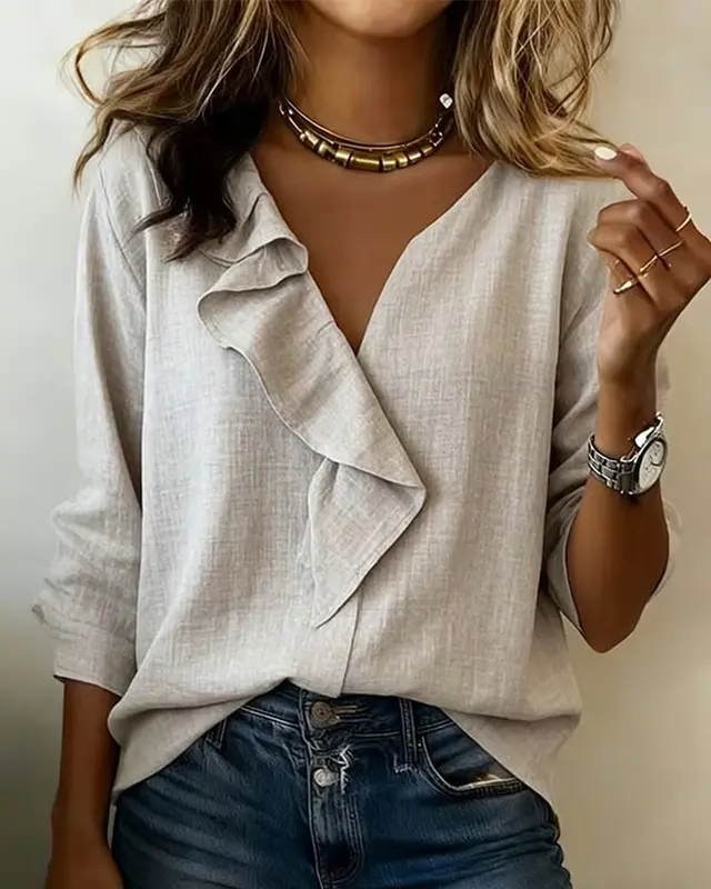 Carla | Blouse with Ruffle Trim and Long Sleeves