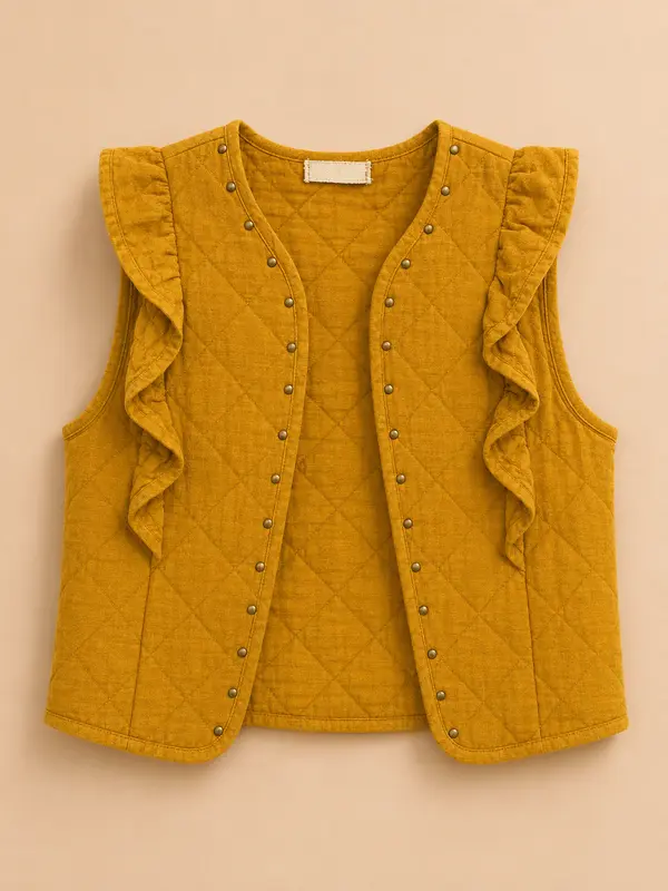 Chaleco Acolchado Mostaza con Volantes y Botones Trapio
