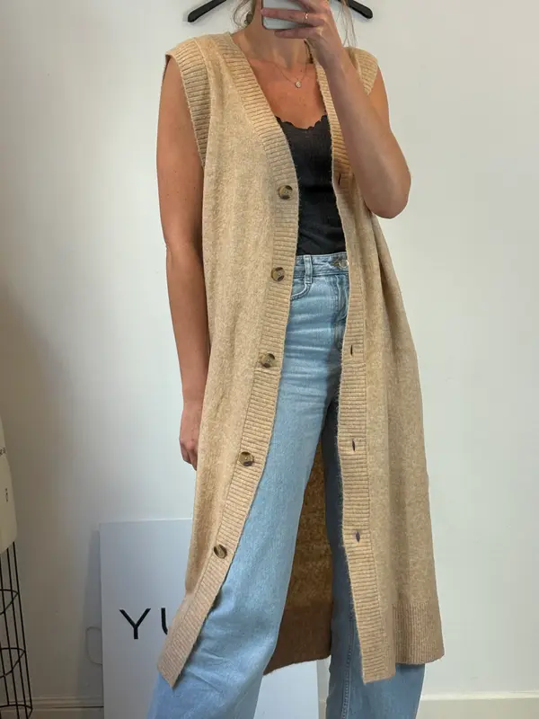 Chaleco largo beige punto