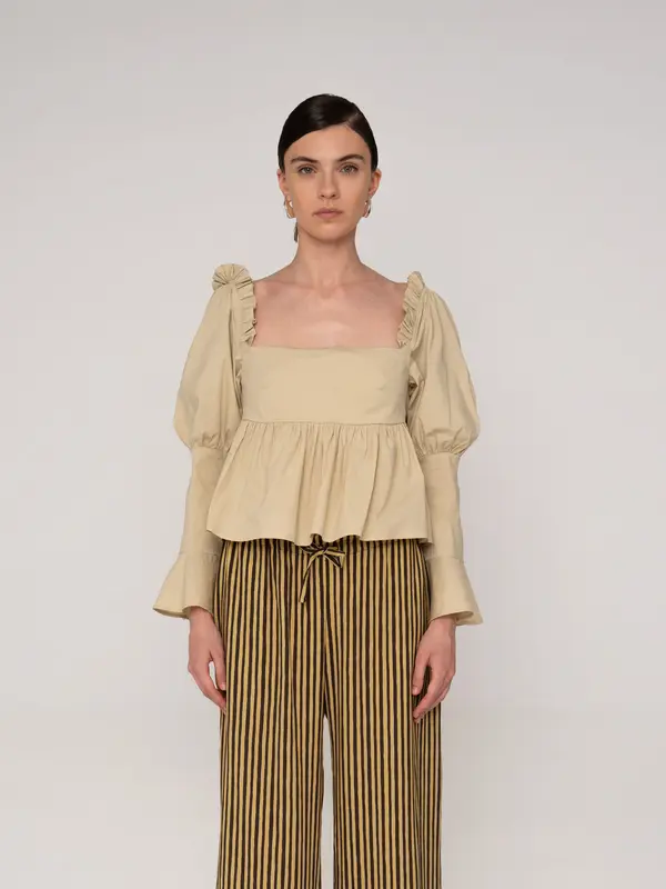 Chambre Beige Ruffle Blouse