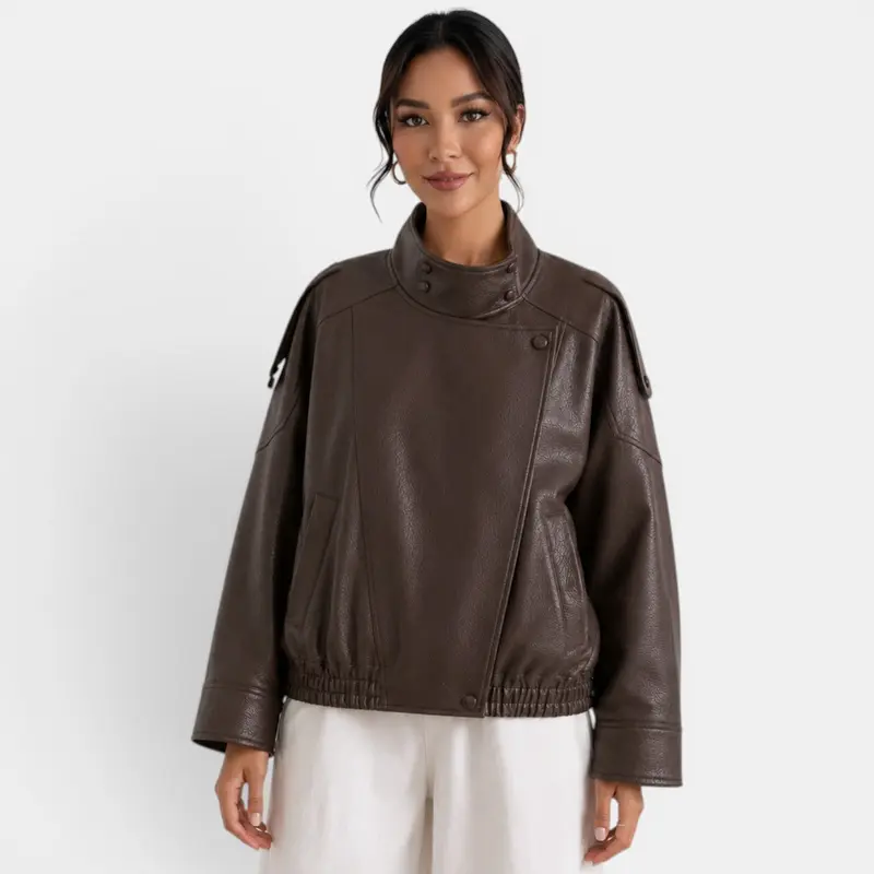 Chaqueta bomber de cuero para mujer