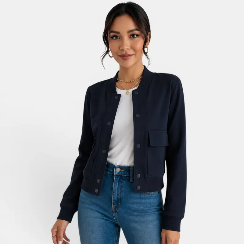 Chaqueta bomber ligera con botones para mujer