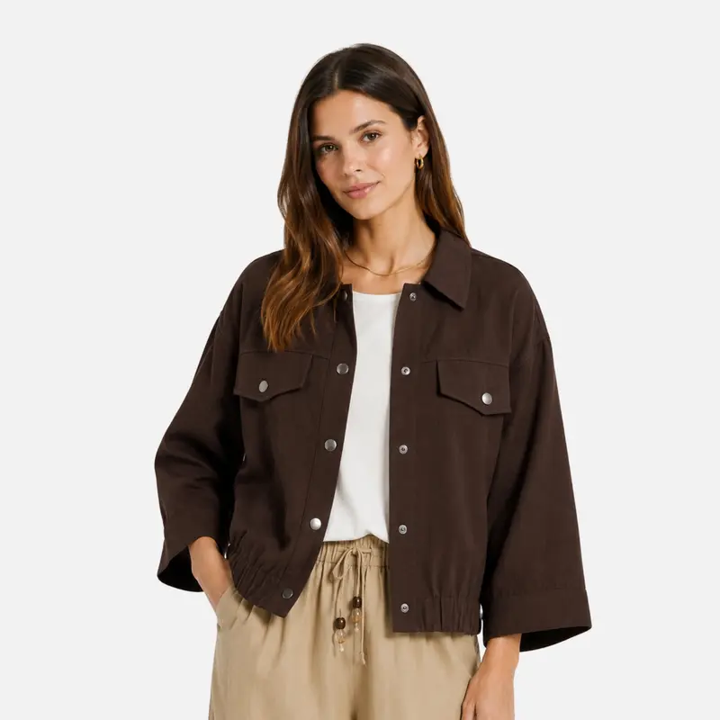 Chaqueta chocolate de viscosa - Freequent