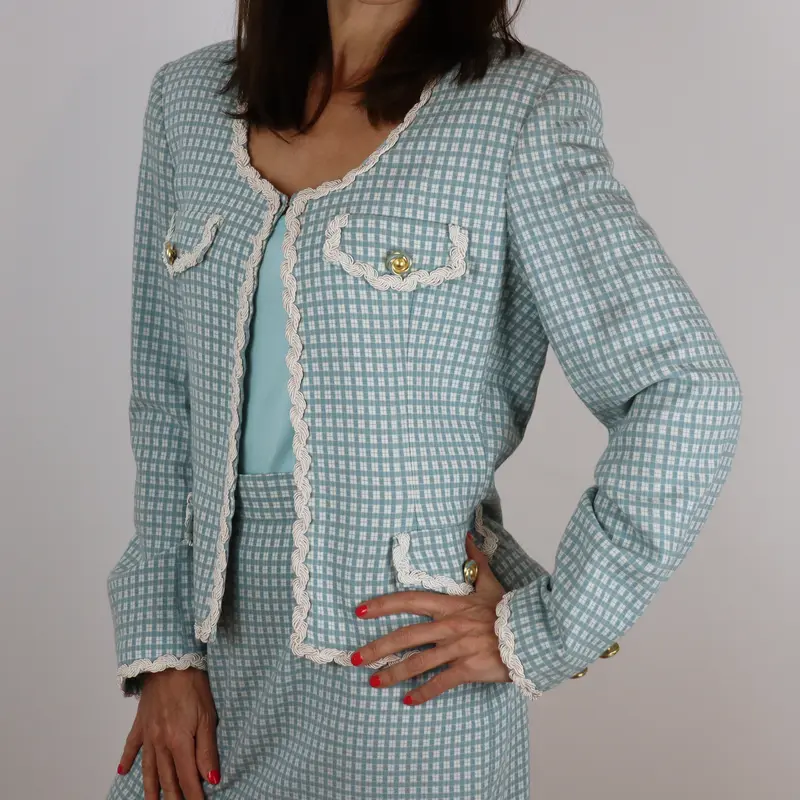 Chaqueta cuadros vichy azul claro