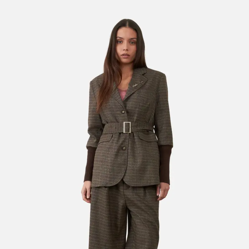 Chaqueta de cuadros con cinturón - Orfeo