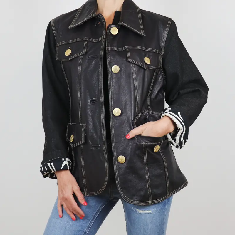 Chaqueta de piel negra corte Vintage
