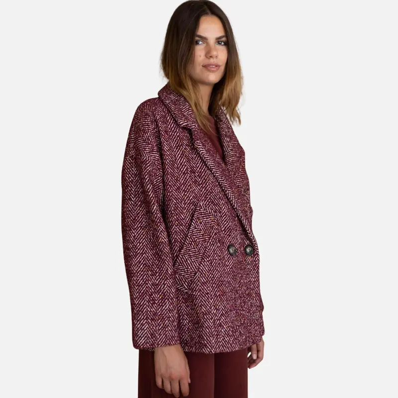 Chaquetón de lana espiga burdeos - Studio Manna