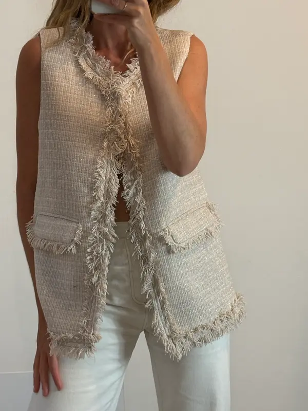 CHRIS BOTTI. Chaleco beige tweed