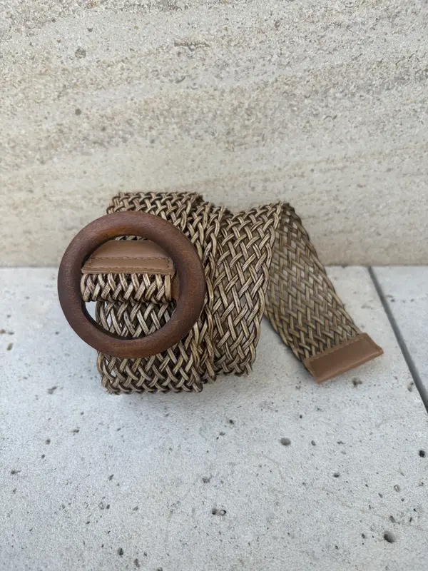 Cinturón trenzado hebilla madera