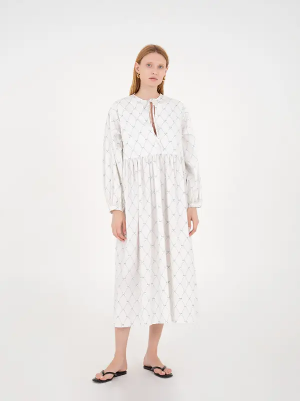 Cityscape White Bow-Printed Dress