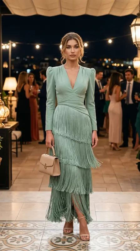CLARA™ - VESTIDO ELEGANTE CON MANGAS DE FLECOS