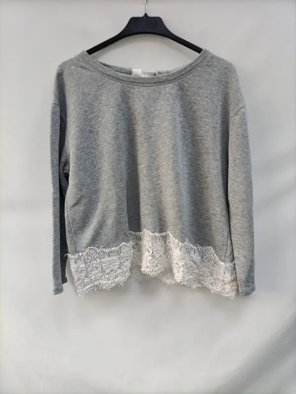 CLAUDIE PIERLOT.Jersey gris encaje blanco T.1(S)