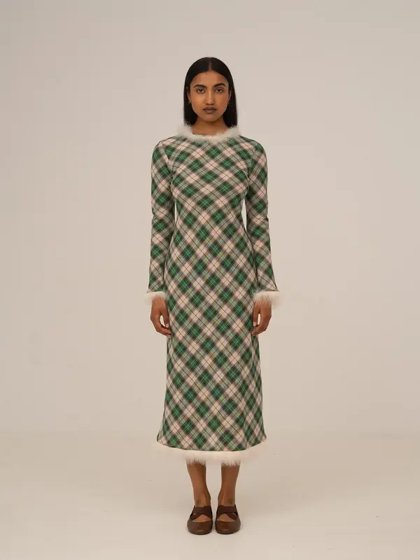 Clover Midi Green Plaid Dress