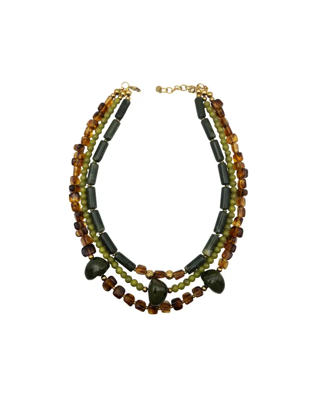Collar combinado Verde Oliva y Ámbar