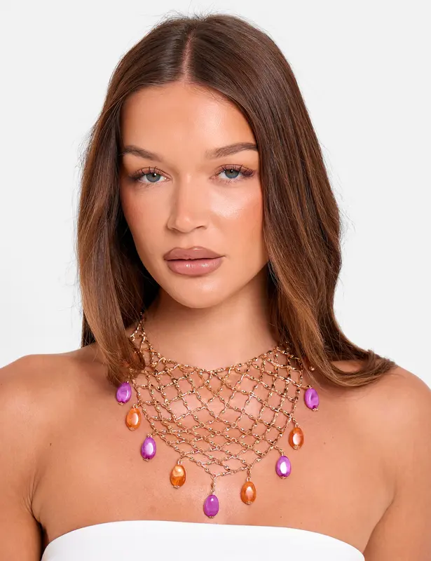 Collar de malla con cuentas en oro