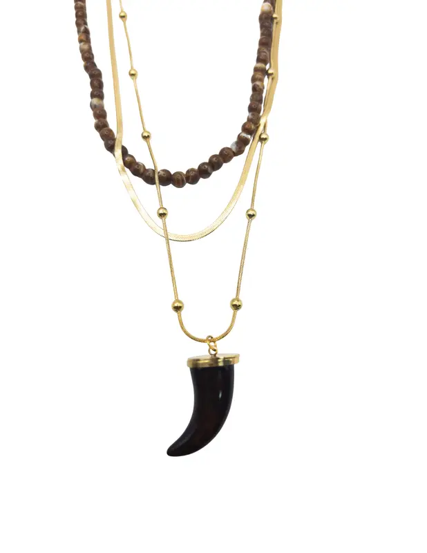 Collar dije cuerno marrón acero inoxidable