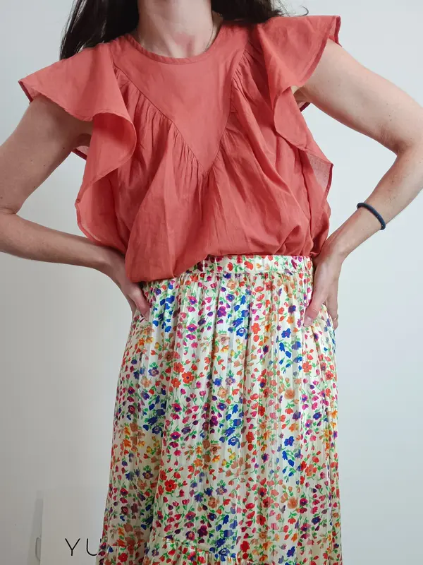 COMPAÑIA FANTASTICA. Blusa naranja volantes T.s