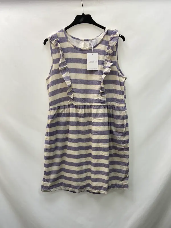 COMPAÑIA FANTÁSTICA.Vestido rayas azul y beige T.m