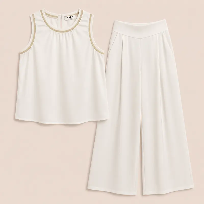 Conjunto 2 piezas blanco con detalles dorados – Trapio