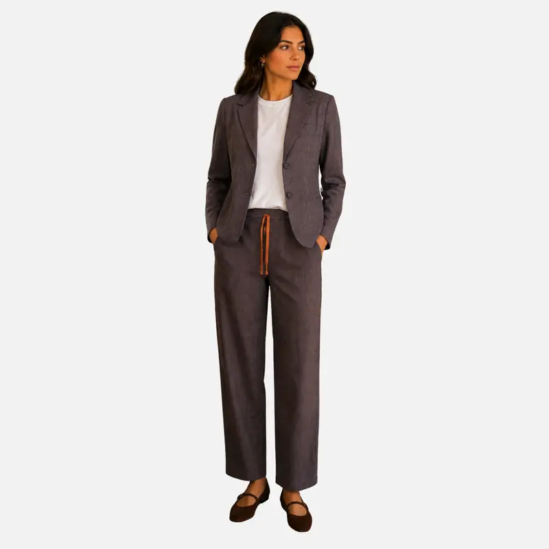 Conjunto americana y pantalón recto cuadros lúrex - Studio Manna