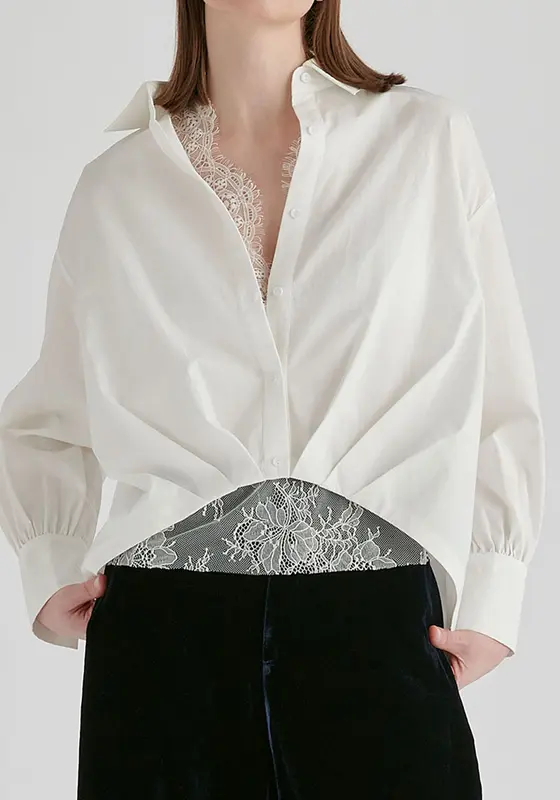 CONJUNTO DE CAMISA y TOP DE ENCAJE BLANCO
