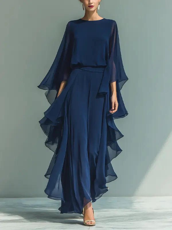Conjunto Mujer Chiffon Elegante – Diseño Fluido con Volantes Sofisticados