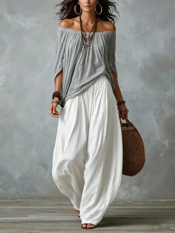 Conjunto Top Hombros Descubiertos y Pantalón Farol