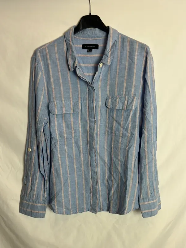 CORTEFIEL. Camisa lino azul rayas T.l