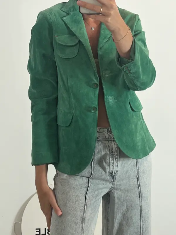 CORTEFIEL. Chaqueta verde vintage piel T.s