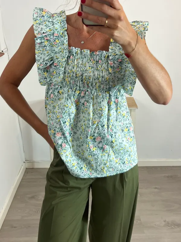 CORTEFIEL. Top azul flores. T s