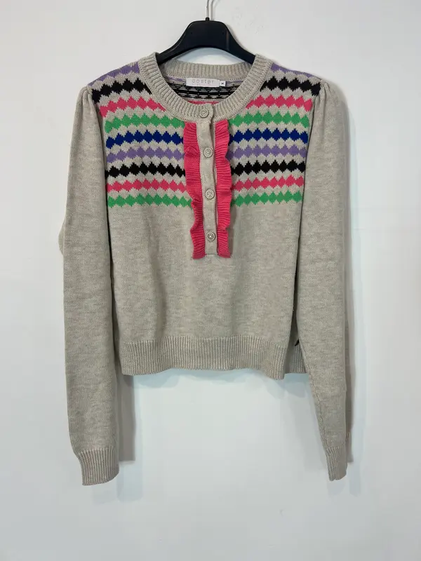 COSTER COPENHAGEN. Jersey gris detalles escote. T M