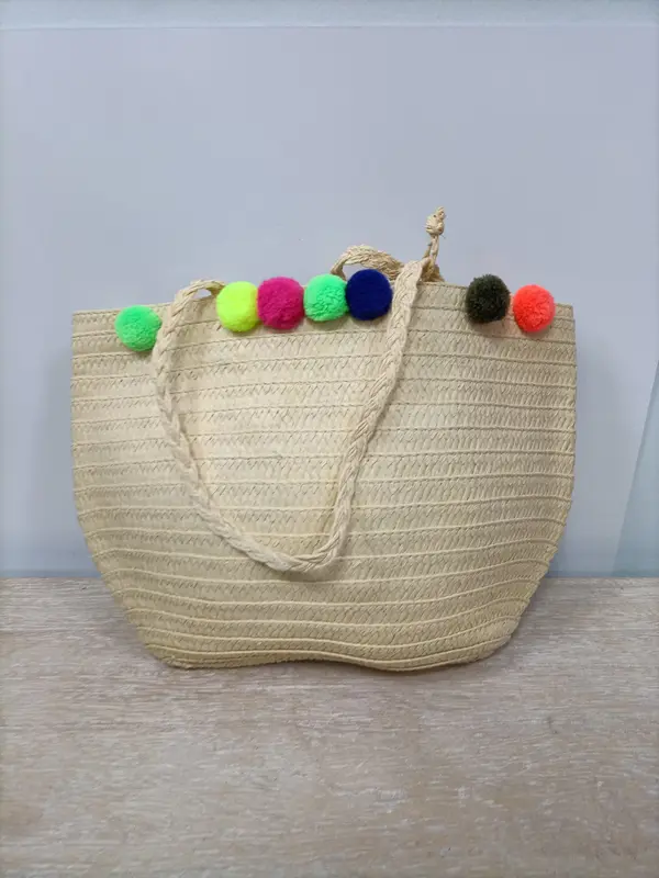 CREWCUTS.Bolso rafia pompón