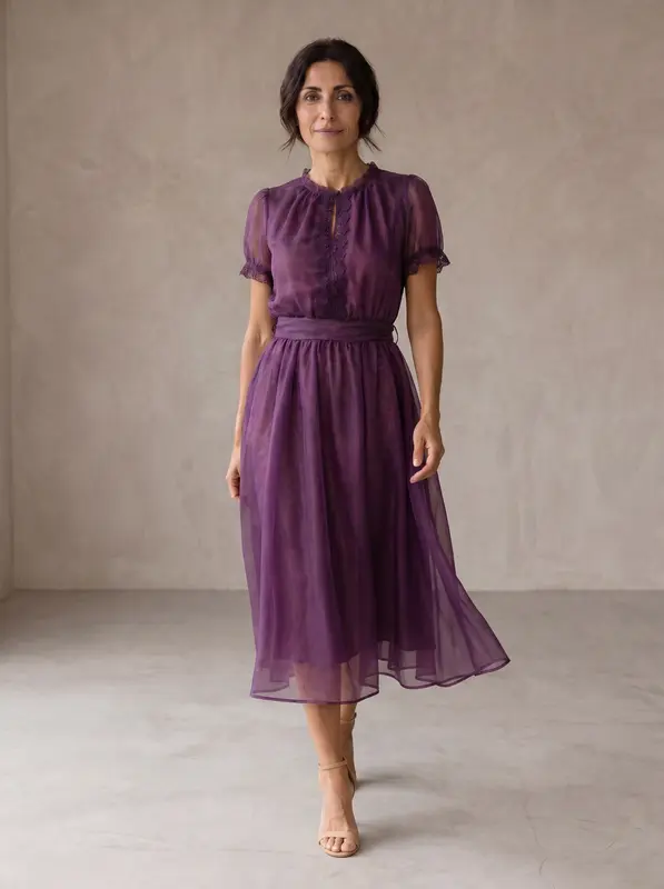 Cristina™ | Maxi Vestido con Escote en Gota y Ribete de Encaje Chiffon
