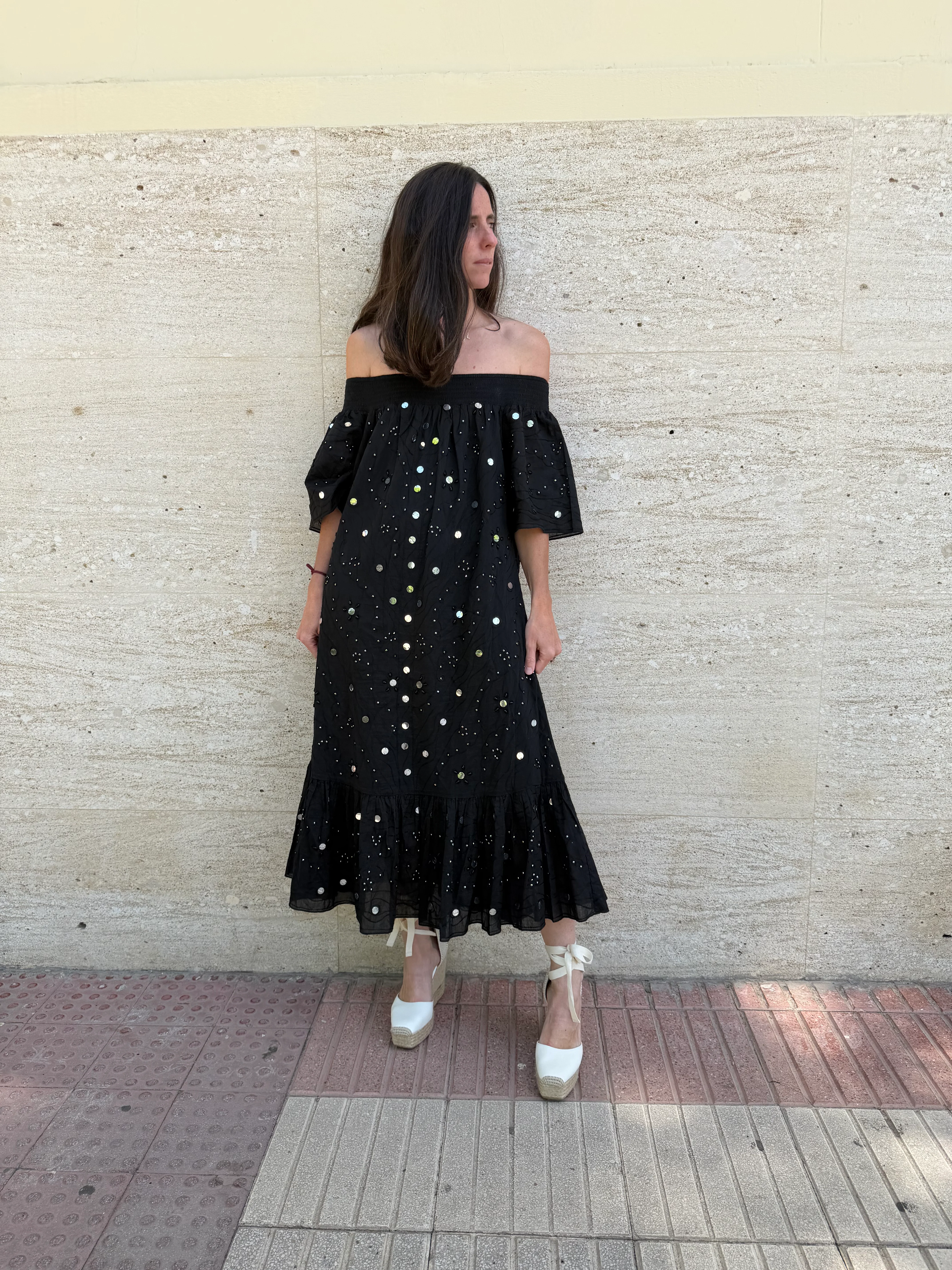 CUPLÉ. Vestido midi abalorios T.s