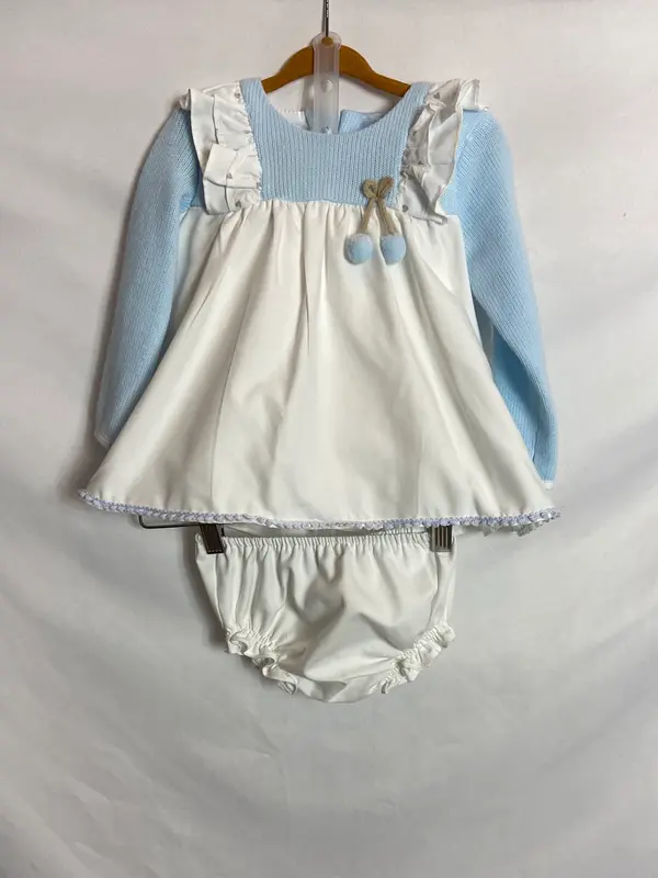 DEL SUR. Conjunto vestido blanco mangas azules y culetín T.2 años